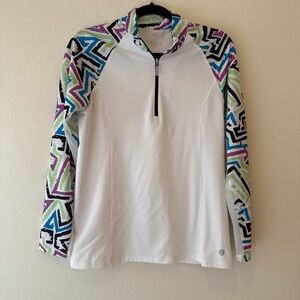 NWOT better& court Colorful Geometric Long Sleeve Top medium tennis or golf